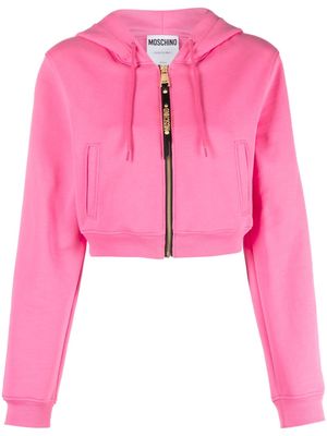 Moschino logo-lettering cropped hoodie - Pink