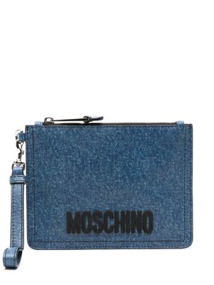 Moschino logo-lettering denim clutch bag - Blue