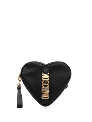 Moschino logo-lettering heart-shaped clutch bag - Black