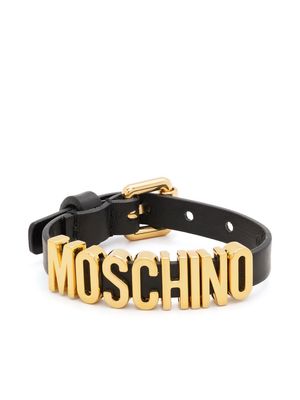 Moschino logo-lettering leather bracelet - Black