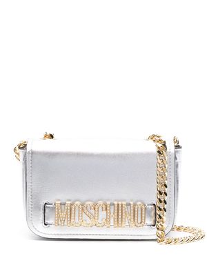 Moschino logo-lettering leather crossbody bag - Silver