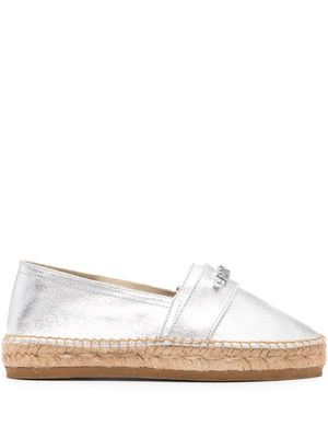 Moschino logo-lettering leather espadrilles - Silver