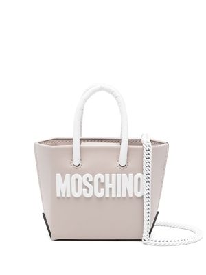Moschino logo-lettering leather mini bag - Neutrals
