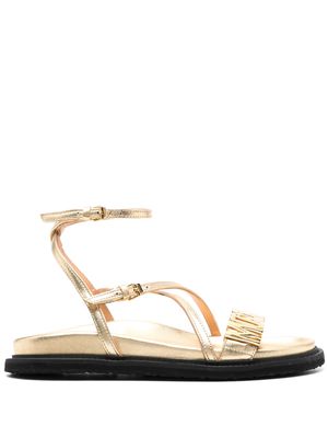 Moschino logo-lettering leather sandals - Gold