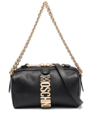 Moschino logo-lettering leather tote bag - Black