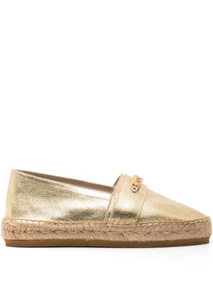 Moschino logo-lettering metallic leather espadrilles - Gold
