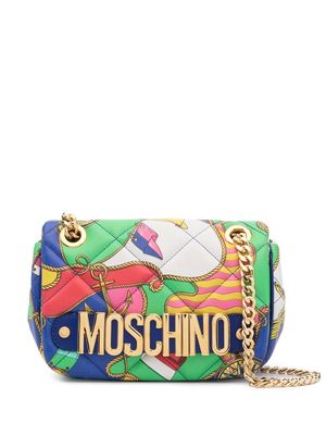 Moschino logo-lettering quilted shoulder bag - Blue