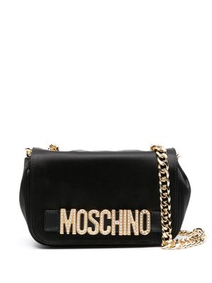 Moschino logo-lettering satin crossbody bag - Black