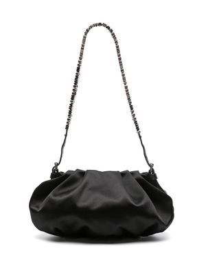 Moschino logo-lettering satin shoulder bag - Black