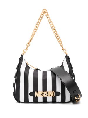 Moschino logo-lettering striped shoulder bag - Black