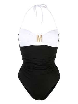 Moschino logo-lettering two-tone swimsuit - Black