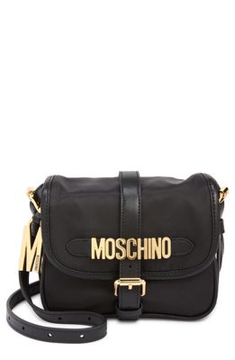 Moschino Logo Nylon Crossbody Saddle Bag in B3555 Fantasy Print Black
