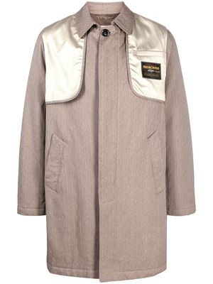 Moschino logo-patch button-up coat - Brown