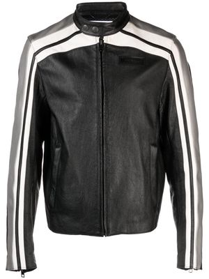 Moschino logo-patch leather biker jacket - Black