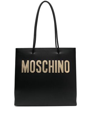 Moschino logo-patch leather shoulder bag - Black