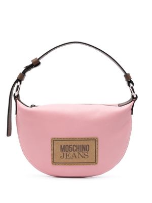 Moschino logo-patch leather shoulder bag - Pink