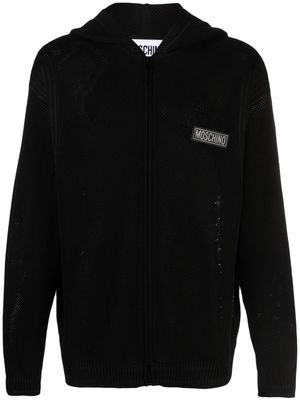 Moschino logo-patch open-knit hoodie - Black