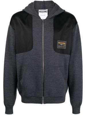 Moschino logo-patch zip-up hoodie - Grey