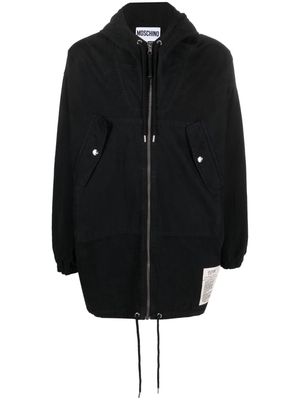 Moschino logo-patch zip-up parka coat - Black