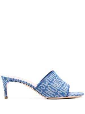 Moschino logo-pattern heeled mules - Blue
