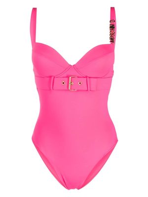 Moschino logo plaque belted swimsuit - Pink