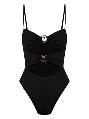 Moschino logo-plaque cut-out swimsuit - Black