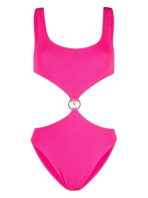 Moschino logo plaque cut-out swimsuit - Pink