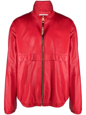 Moschino logo-plaque leather bomber jacket - Red