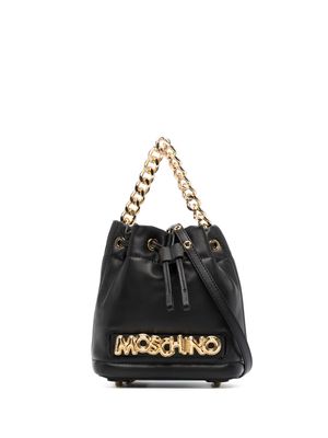 Moschino logo-plaque leather bucket bag - Black