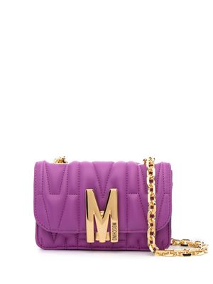 Moschino logo-plaque matelassé-effect crossbody bag - Purple