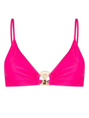 Moschino logo plaque ruched bikini top - Pink