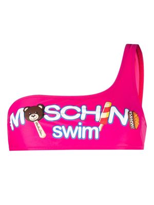 Moschino logo print asymmetric-neck bikini top - Pink