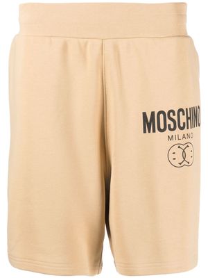 Moschino logo-print cotton track shorts - Brown