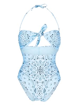 Moschino logo-print cut-out swimsuit - Blue