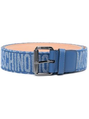 Moschino logo-print denim belt - Blue
