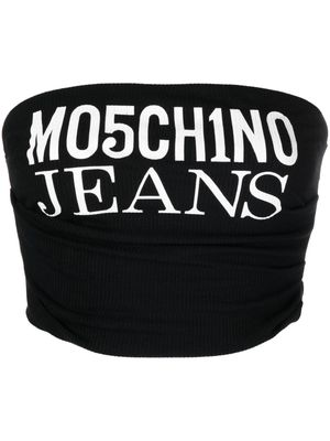 Moschino logo-print draped cropped top - Black