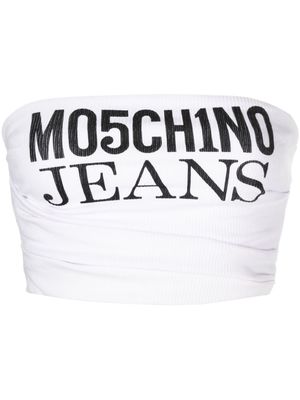 Moschino logo-print draped cropped top - White