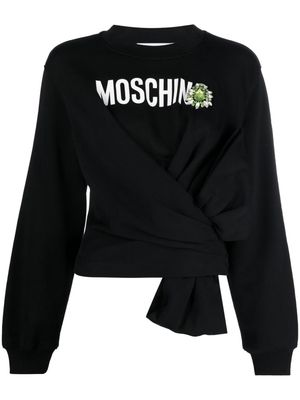 Moschino logo-print draped-detail sweatshirt - Black