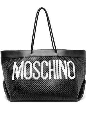 Moschino logo-print interwoven leather tote bag - Black