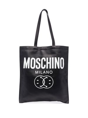 Moschino logo-print leather tote bag - Black