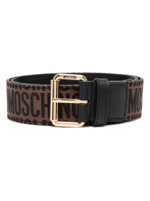 Moschino logo-print leather-trim belt - Black