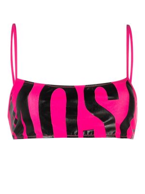 Moschino logo print square-neck bikini top - Pink