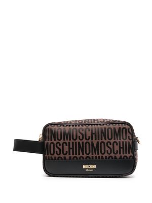 Moschino logo-print wash bag - Brown