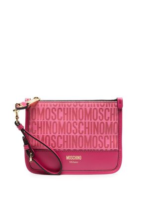 Moschino logo-print zip clutch bag - Pink