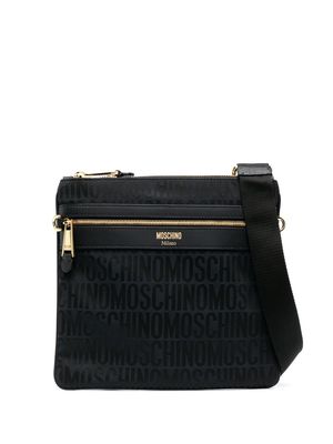 Moschino logo-stamp leather shoulder bag - Black
