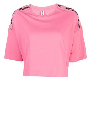 Moschino logo-tape detail stretch-cotton T-shirt - Pink