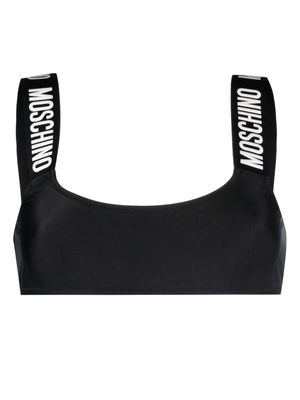 Moschino logo tape scoop-neck bikini top - Black