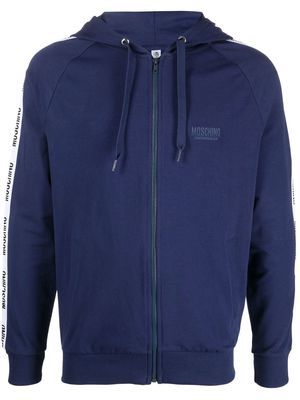 Moschino logo-tape zipped hoodie - Blue