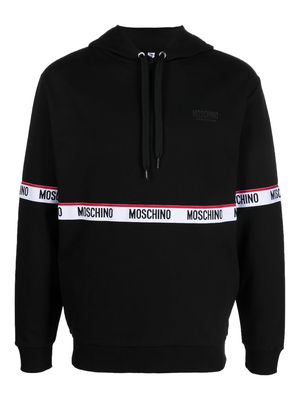 Moschino logo trim cotton hoodie - Black