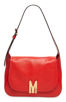 Moschino M Logo Leather Shoulder Bag in Red